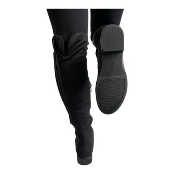 Women’s Black Over The Knee Boots Faux Suede Thigh High Low Heel Shoes Size 6 - Picture 3 of 9
